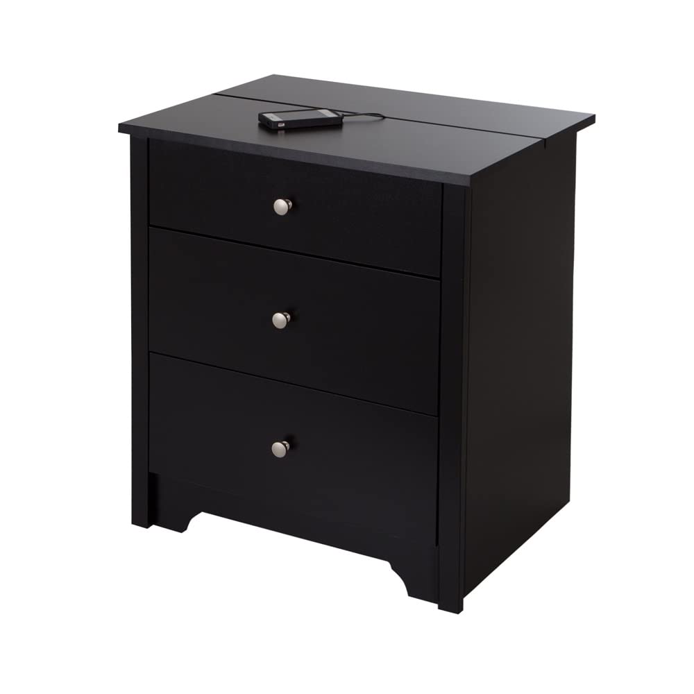South Shore Vito Nightstand Charging Station, Pure Black, 19.25 x 24.5 x 27.5in