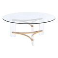 Acme Sosi Round Tempered Glass Top Coffee Table in Clear and Gold