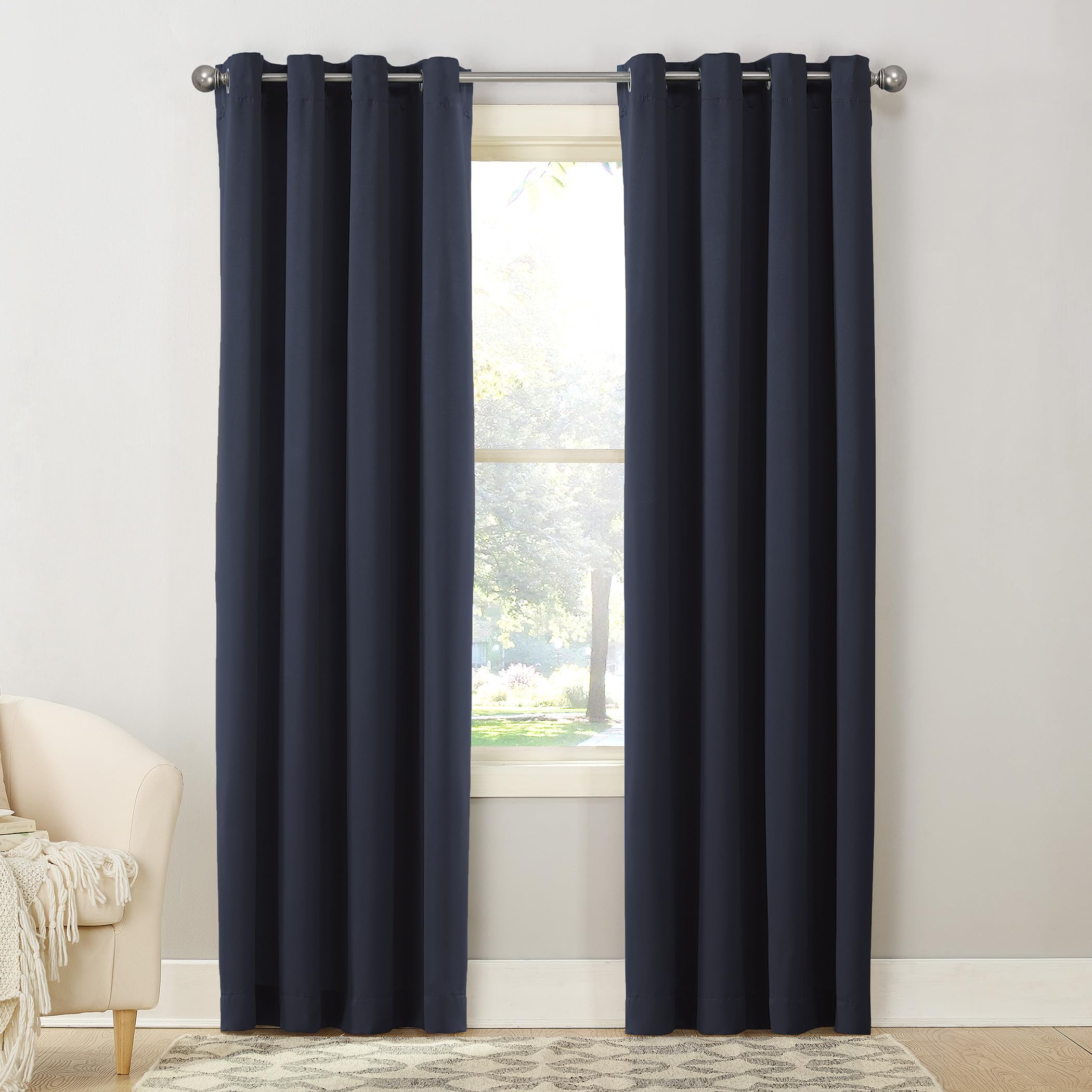 Sun Zero Barrow 2-Pack Energy Saving Grommet Curtain Panel Pair, 54' X 95, Navy Blue