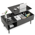 Sweetcrispy Wooden Lift Top Coffee Tables for Living Room, Small Rising Dining Center Tables with Storage Shelf and Hidden Compa