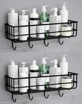 Gkart Wall Mounted Storage Shelf, Stainless Iron, Black, SelfAdhesive, 4 Hooks, 27.5x10x10 cm, Pack of 2