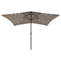 vidaXL Taupe Garden Parasol with LEDs and Steel Pole 6.6x9.8, UV Protection and Anti-fade Polyester Outdoor Umbrella with Sola