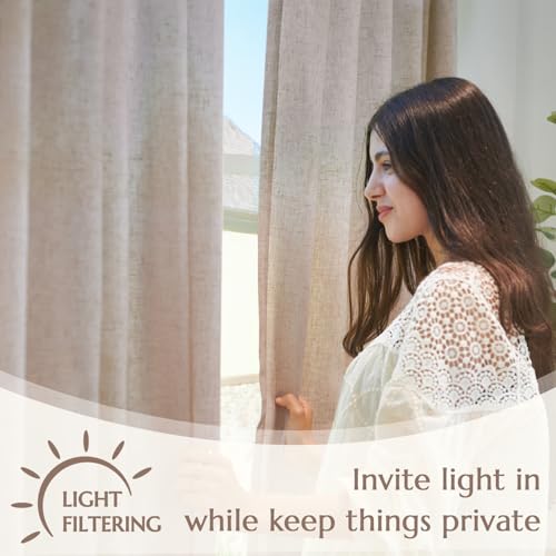 Jinchan Linen Blend Taupe Curtains 90 Inch Long For Living Room Farmhouse Rod Pocket Back Tab Light Filtering Window Drapes With Lined For Bedroom Taupe 2 Panels
