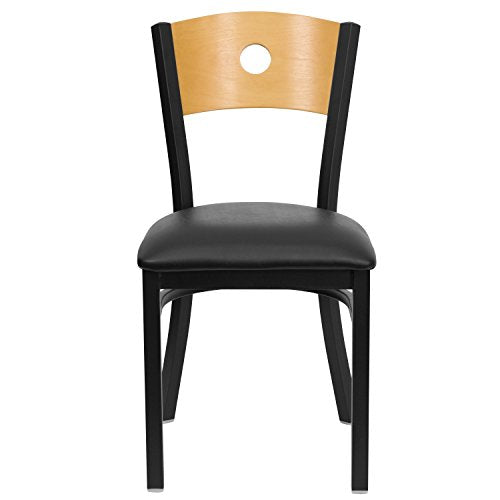 Flash Furniture HERCULES Series Black Circle Back Metal Restaurant Chair - Natural Wood Back, Black Vinyl Seat