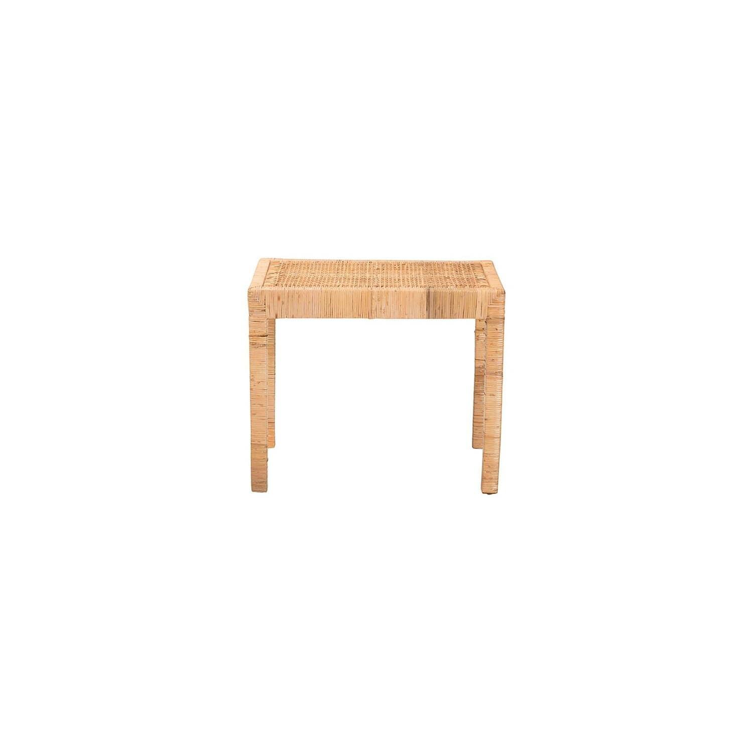 Baxton Studio Abelia Modern Bohemian Natural Rattan and Mahogany Wood Short Accent Bench