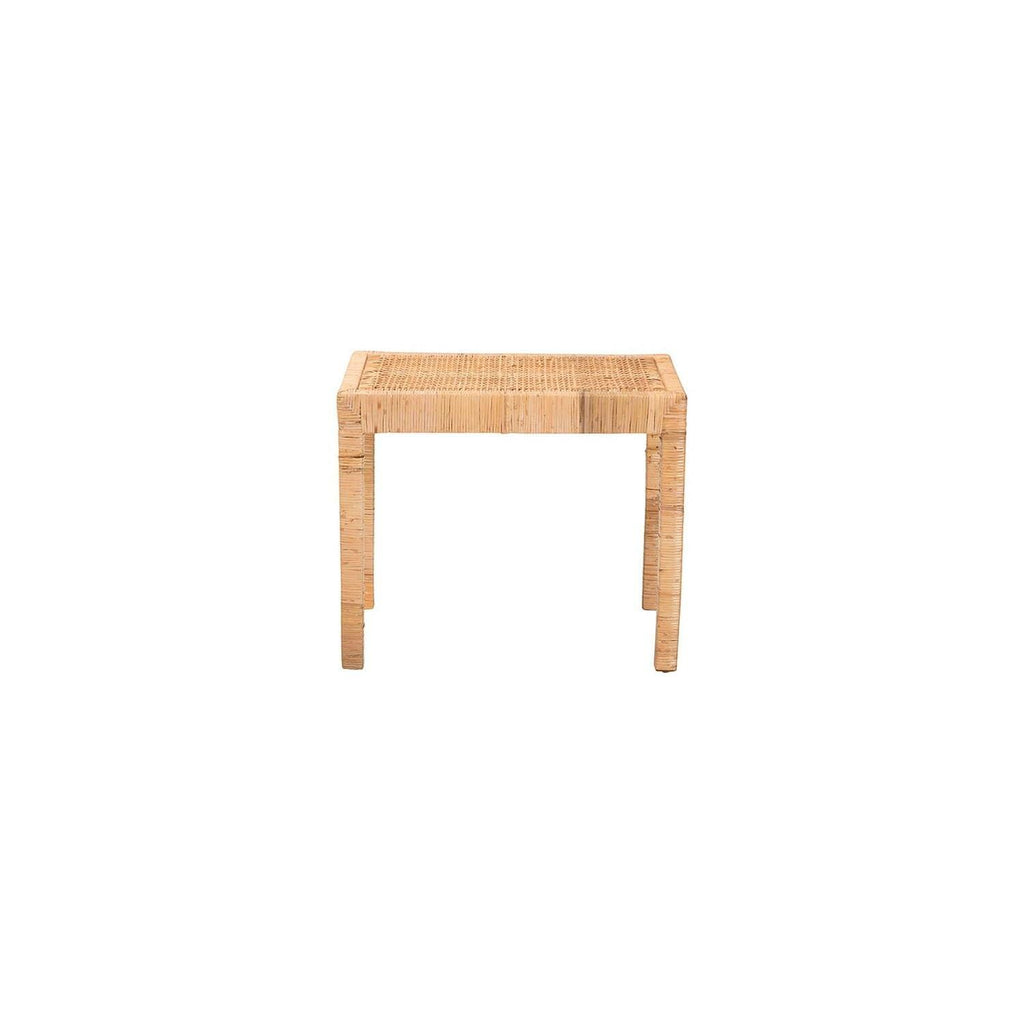 Baxton Studio Abelia Modern Bohemian Natural Rattan and Mahogany Wood Short Accent Bench