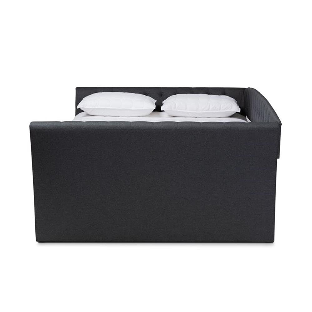 Baxton Studio Delora Modern and Contemporary Dark Grey Fabric Upholstered Full Size Daybed with Roll-Out Trundle Bed