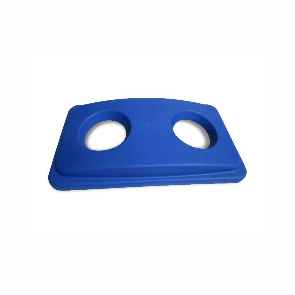 Restaurantware LID ONLY: RW Clean 1 Recycling Can Lid Fits 23 Gallon Trash Can - Two Bottle/Can Openings Blue Plastic Lid For Wa