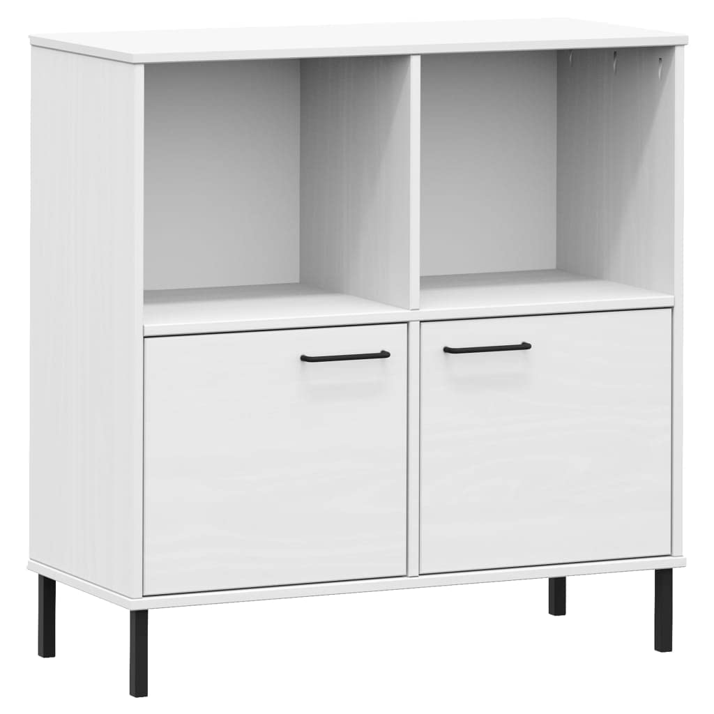 vidaXL Solid Pine Wood Bookcase with Metal Legs - White, Rustic, Durable, Spacious Compartments - Easy Assembly - Oslo Range