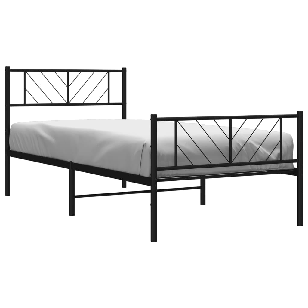 vidaXL Modern Single Bed Frame with Headboard and Footboard, Sturdy Steel, Extra Storage Space, Black