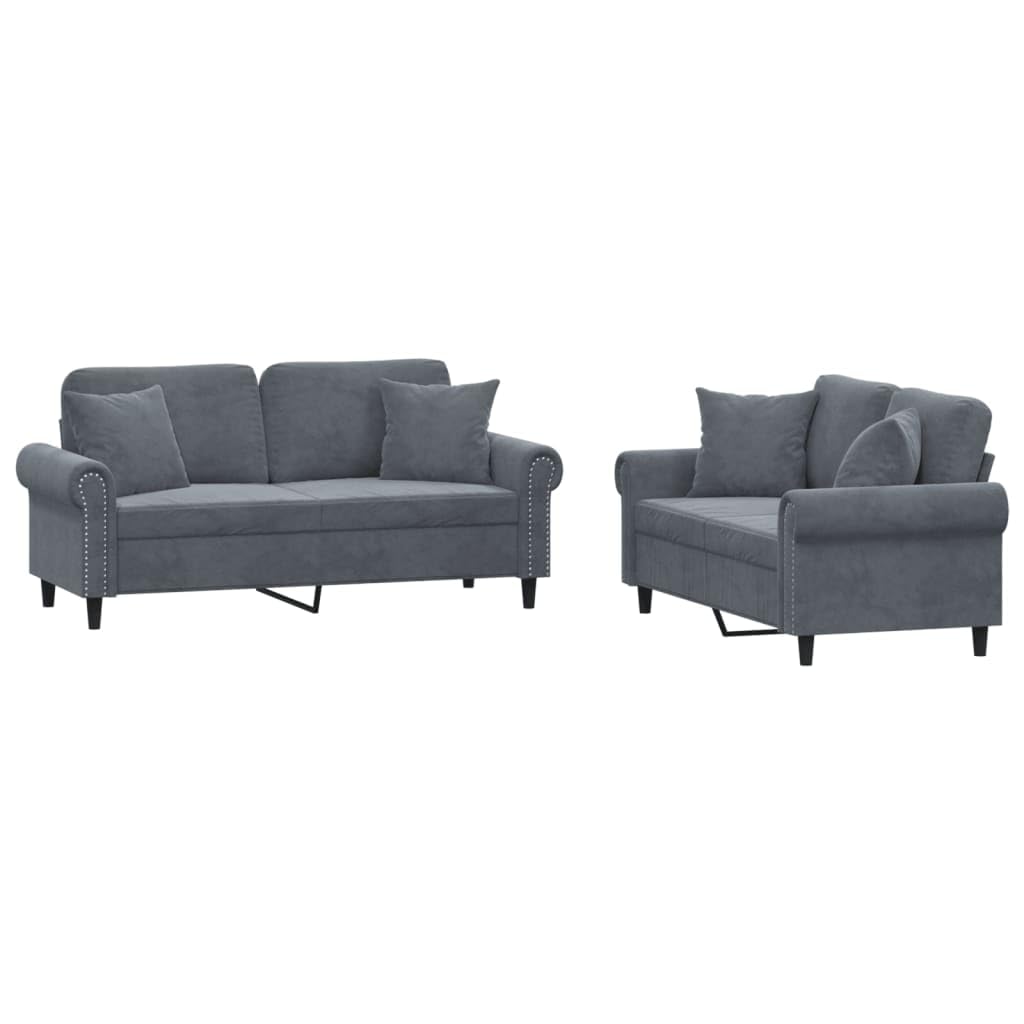 Plush Velvet 2-Set Sofa with Throw Pillows