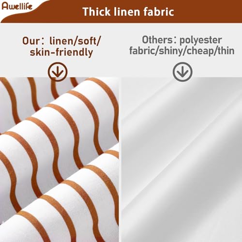 Awellife Boho Orange Shower Curtain For Bathroom Farmhouse Natural Linen Stripe Tassel Shower Curtain (Orange, 72' L X 84' W)