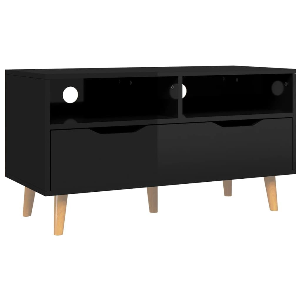 vidaXL Scandinavian Style TV Cabinet - Engineered Wood High Gloss Black - Ample Storage Space - Damp Cloth Cleanable - Safety Compliant