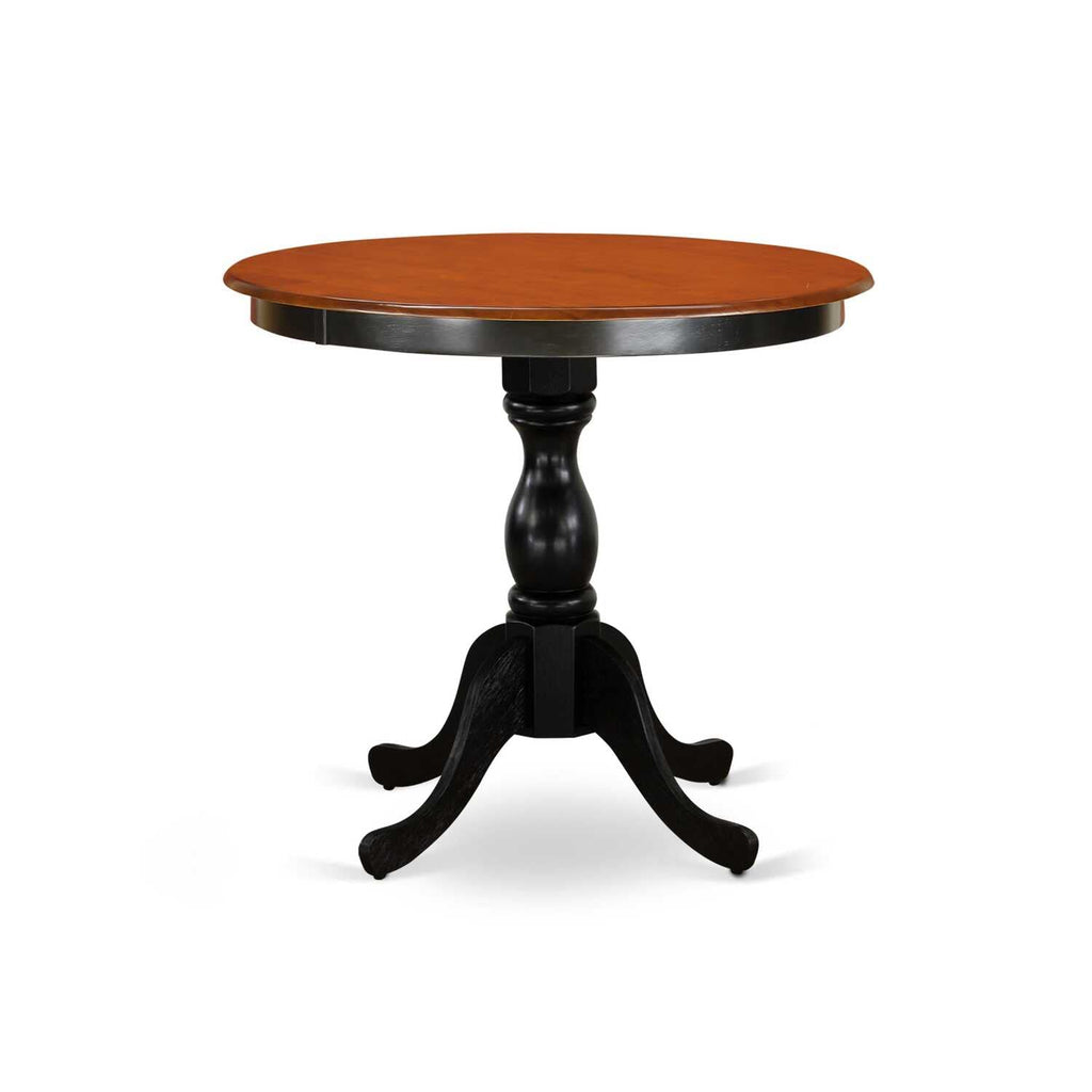 East West Furniture Espf3-Bch-C 3 Piece Dining Room Furniture Set Contains A Round Dining Table With Pedestal And 2 Linen Fabric Upholstered Chairs, 30X30 Inch, Black & Cherry