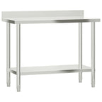 vidaXL Stainless Steel Kitchen Work Table 43.3"x21.7"x36.6" with Backsplash for Commercial Use in Restaurant, Bar, School