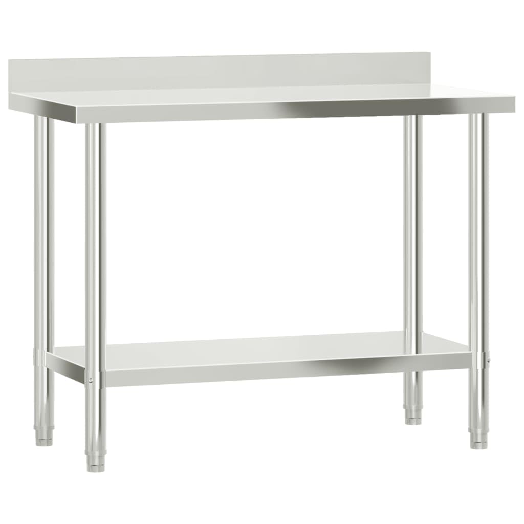 vidaXL Stainless Steel Kitchen Work Table 43.3"x21.7"x36.6" with Backsplash for Commercial Use in Restaurant, Bar, School