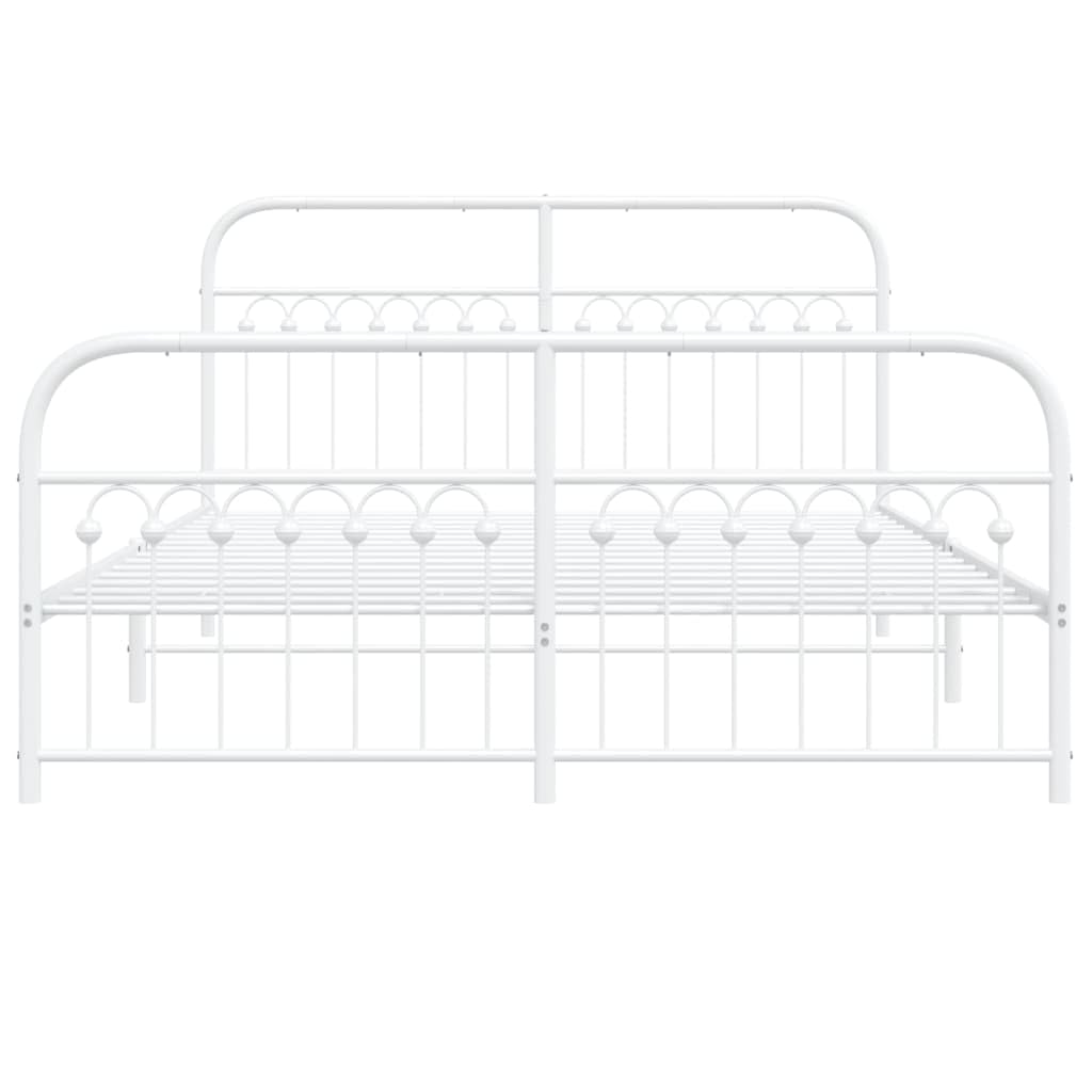 vidaXL Metal Bed Frame - 59.1x78.7 White - Durable Steel Frame with Headboard/Footboard - Extra Storage Space - Mattress Not Included