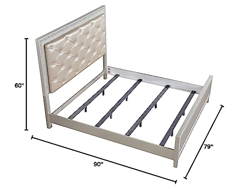 Acme Sliverfluff Faux Leather Tufted California King Bed in Champagne Brown