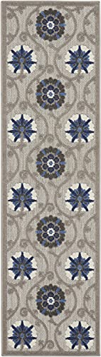 HomeRoots Grey/Blue 100% Polypropylene 2’ x 8’ Gray and Blue Indoor Outdoor Runner Rug