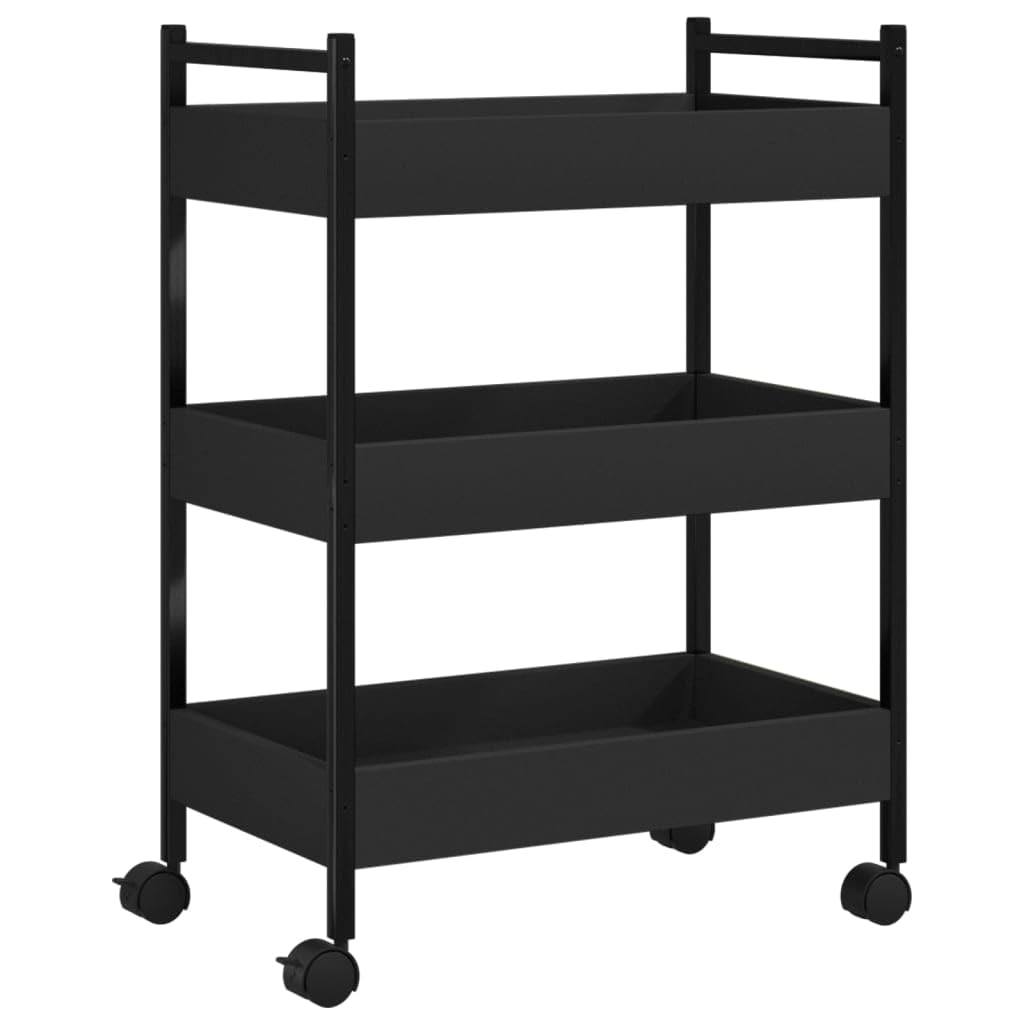 vidaXL Kitchen Trolley in Black - Mobile Storage Cart/Organizer - Engineered Wood with Steel Frame - 19.7&quot;x11.8&quot;x27.6&quot;
