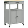 vidaXL Kitchen Trolley Rolling Cart - Solid Pine Wood with Drawer, 2 Doors, Wheels, Gray/Honey Wax, 23.6"x15.7"x35.4"