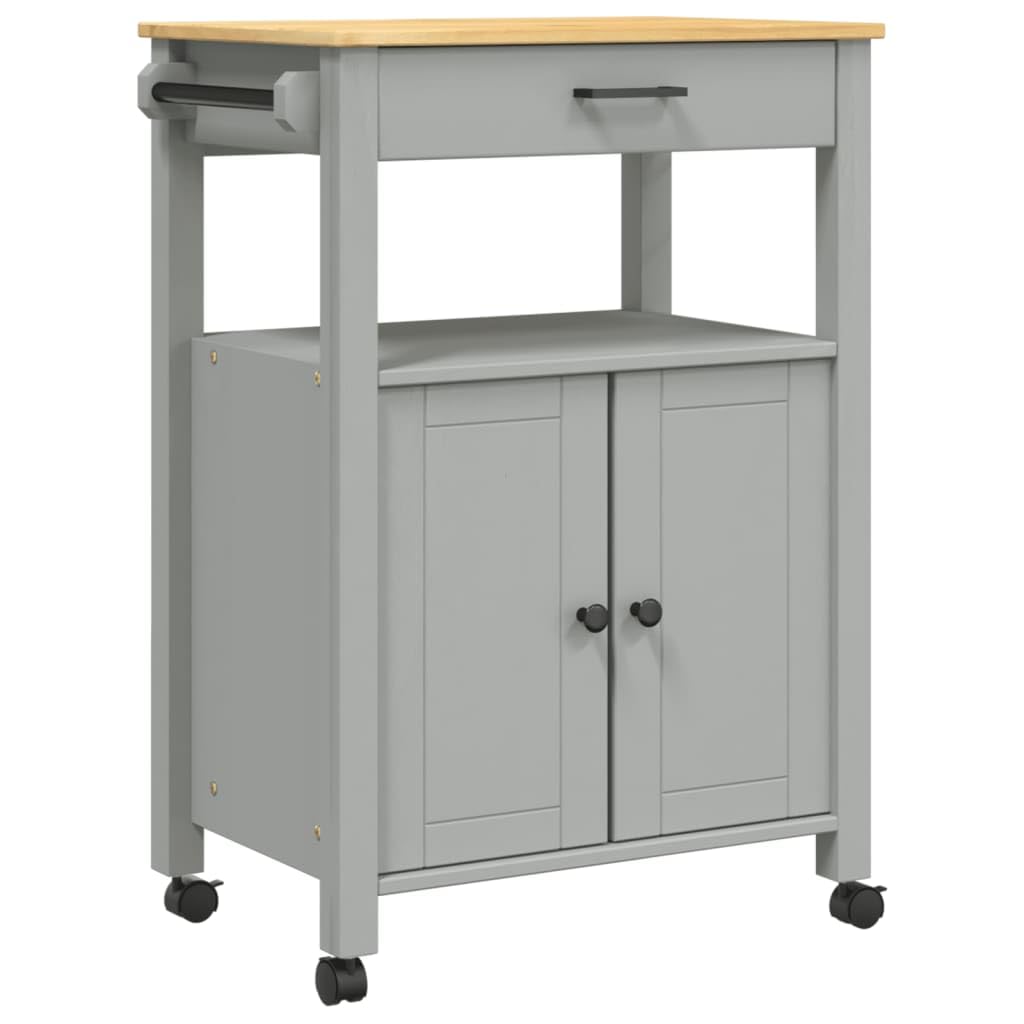 vidaXL Kitchen Trolley Rolling Cart - Solid Pine Wood with Drawer, 2 Doors, Wheels, Gray/Honey Wax, 23.6&quot;x15.7&quot;x35.4&quot;