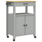 vidaXL Kitchen Trolley Rolling Cart - Solid Pine Wood with Drawer, 2 Doors, Wheels, Gray/Honey Wax, 23.6"x15.7"x35.4"
