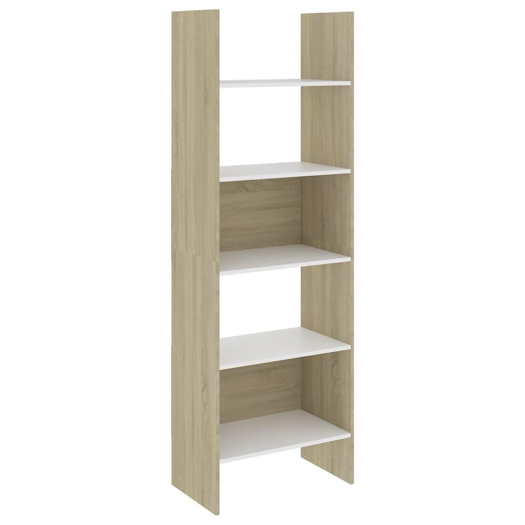 vidaXL Bookshelf, Book Cabinet Open Shelf Bookcase, Wall Bookshelf for Office Living Room, Shelving Unit, Modern, White and Sonoma Oak Engineered Wood