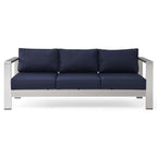 Modway Shore Outdoor Patio Aluminum And Fabric Sofa In Silver/Navy