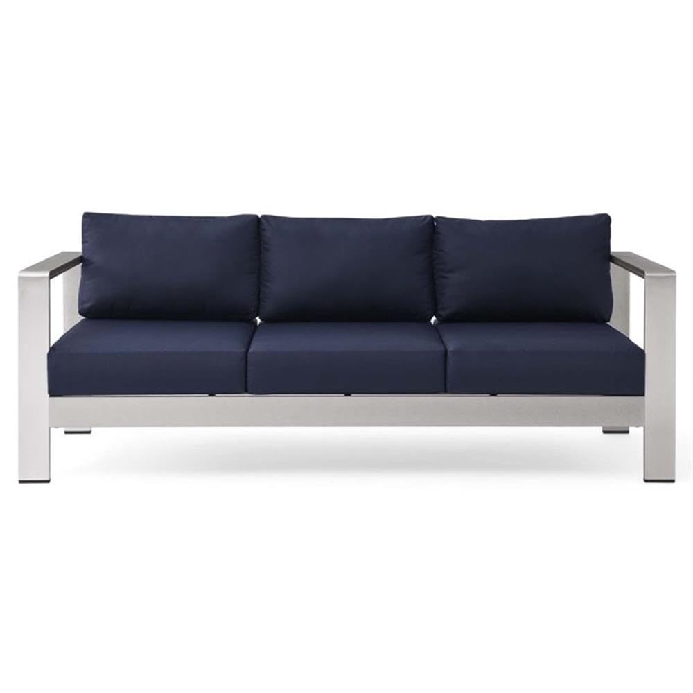 Modway Shore Outdoor Patio Aluminum And Fabric Sofa In Silver/Navy