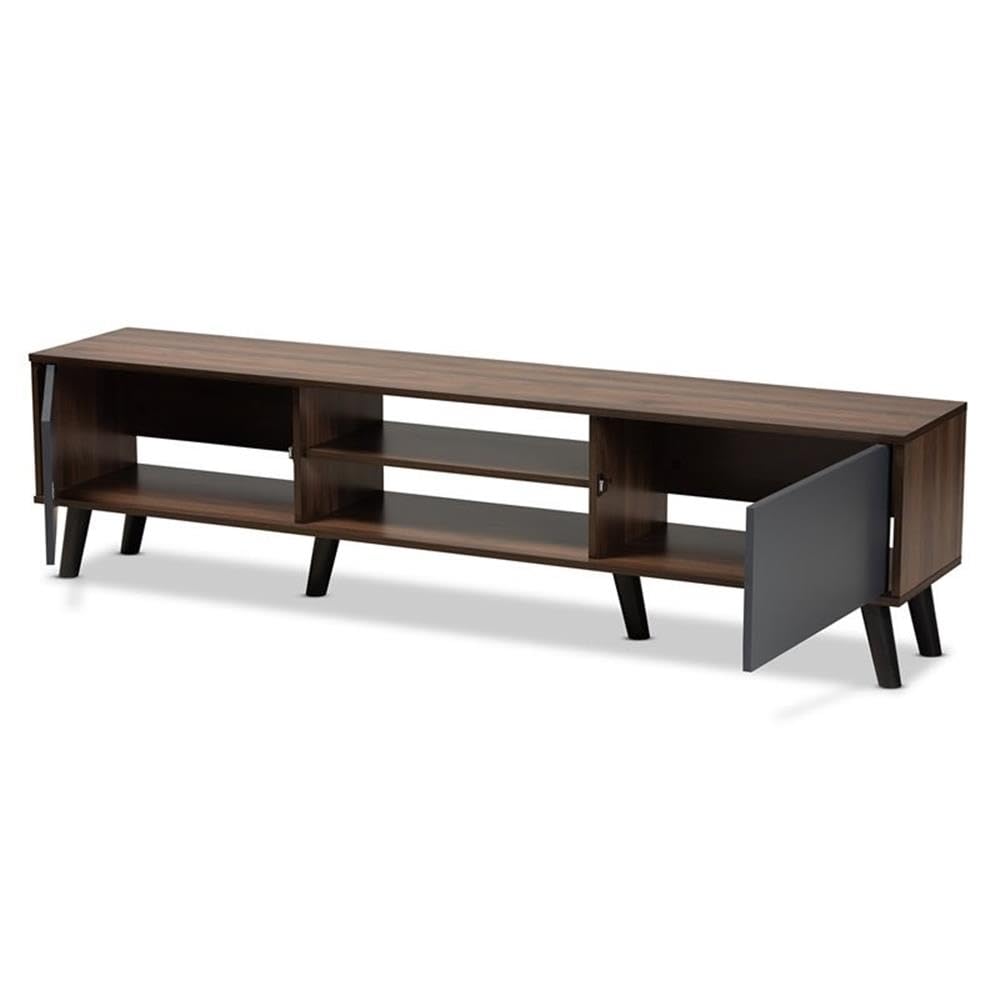 Baxton Studio Clapton Modern and Contemporary Multi-Tone Grey and Walnut Brown Finished Wood TV Stand