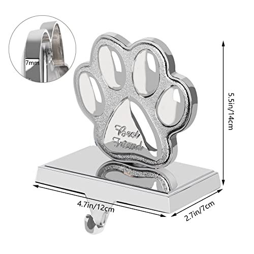 Fowecelt 2 Pack Dog Paw Christmas Stocking Holder, 3D Silver Metal Mantel Stocking Hanger For Mantel Shelf Stand Table Christmas