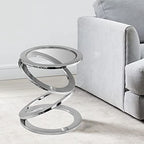 HomeRoots Aluminum, Glass Silver Rings Metal Frame and Glass Top Accent Table