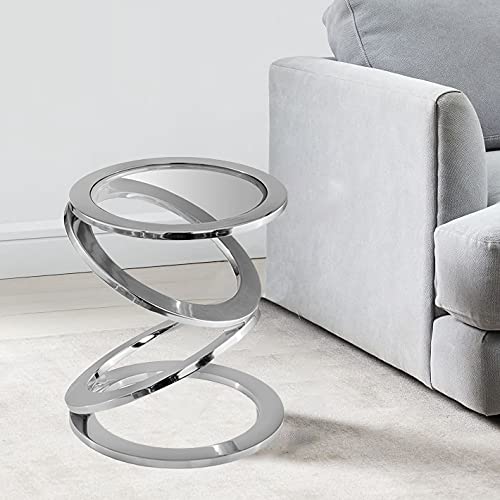 HomeRoots Aluminum, Glass Silver Rings Metal Frame and Glass Top Accent Table