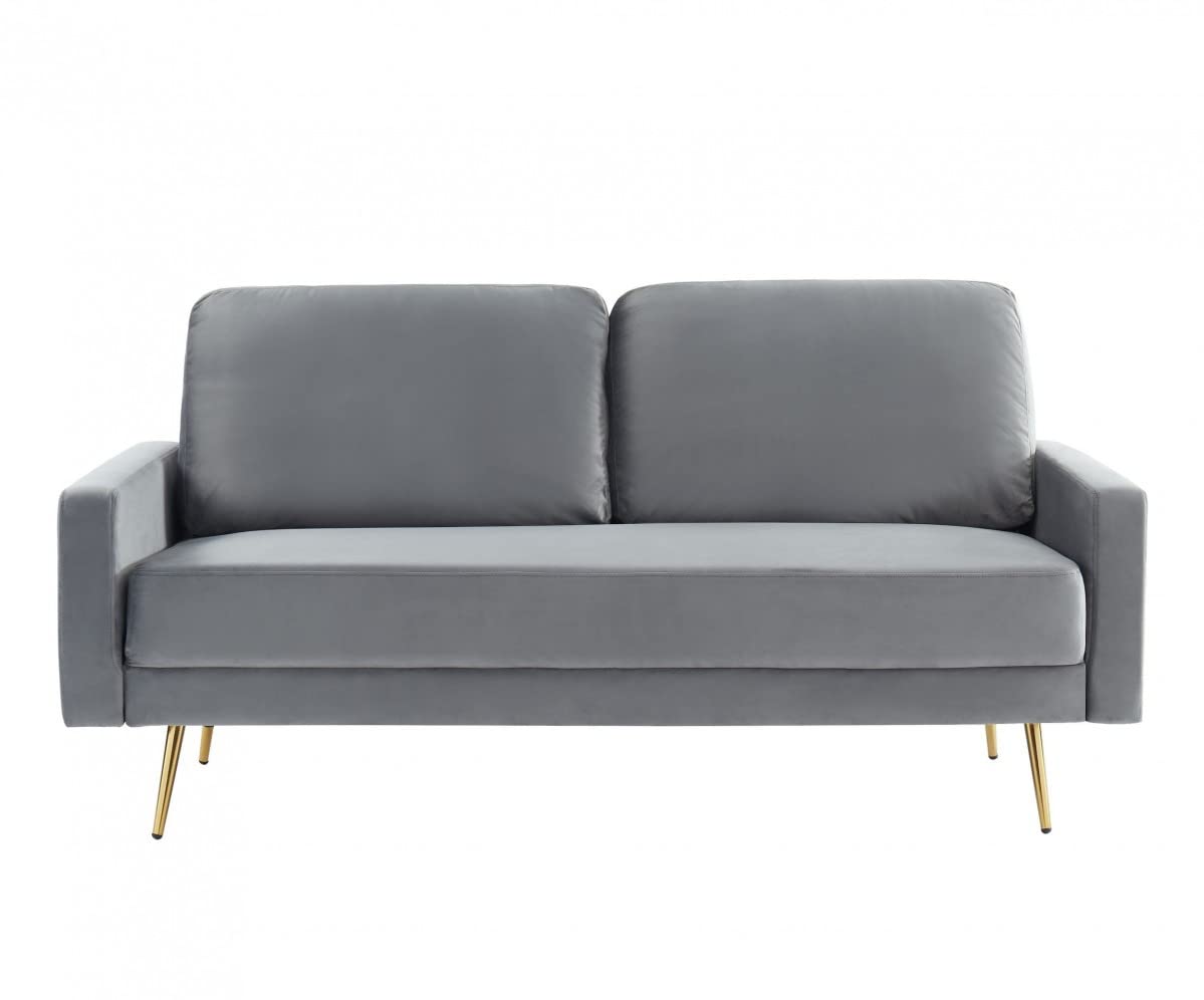 HomeRoots Compact 72' Grey Velvet Sofa with Two Cushions