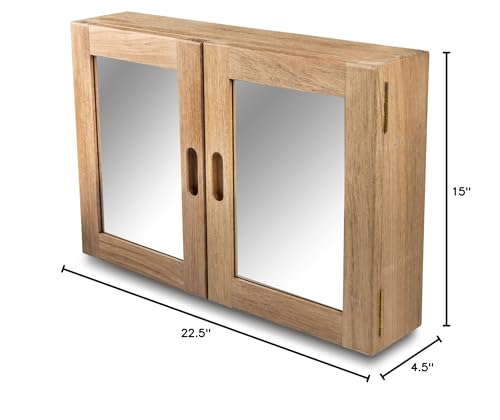 Traditional Solid Teak Double Door Mirrored Medicine Cabinet