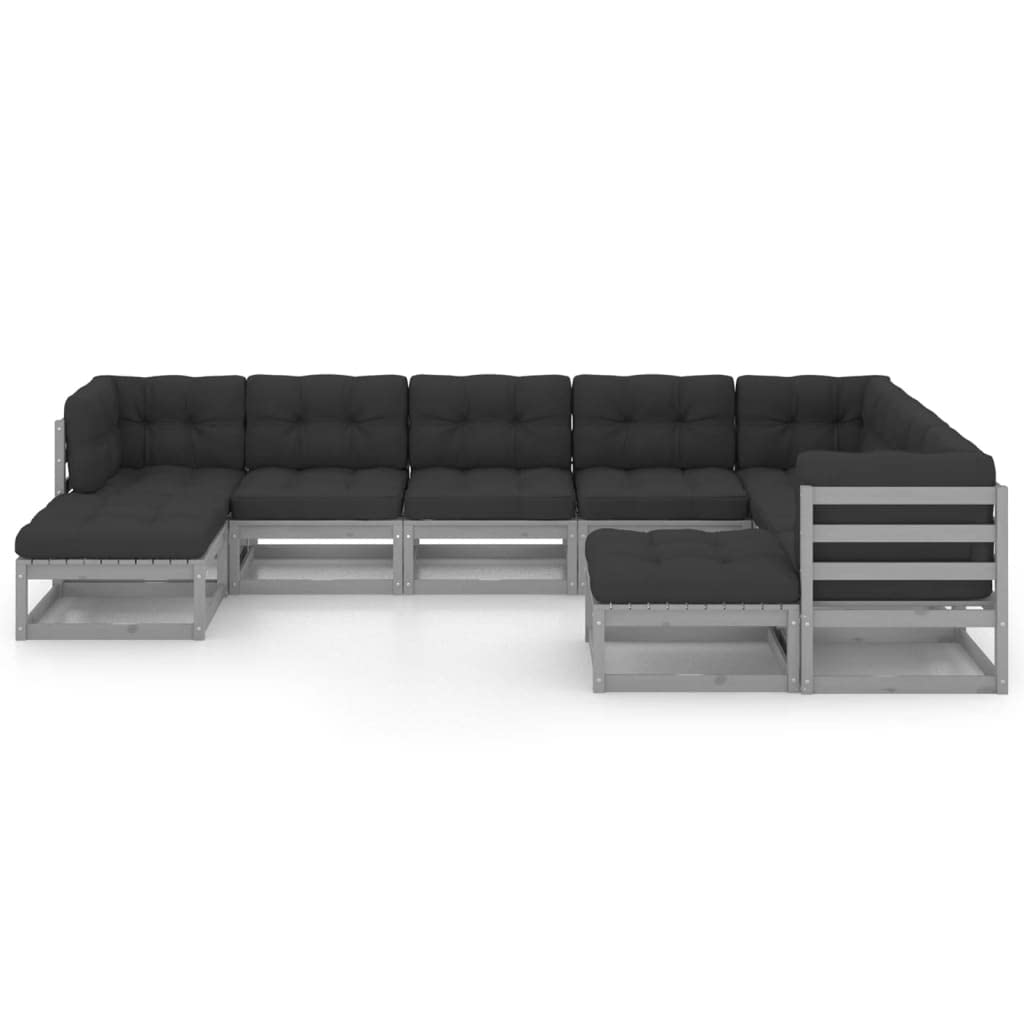 vidaXL Solid Pinewood Patio Lounge Set 9 Piece with Cushions Outdoor Garden Terrace Yard Furniture Wooden Lounge Sofa Set Seat Seating Gray