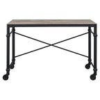 Acme Oklarth Wooden Top Writing Desk with Wheels in Rustic Oak and Black
