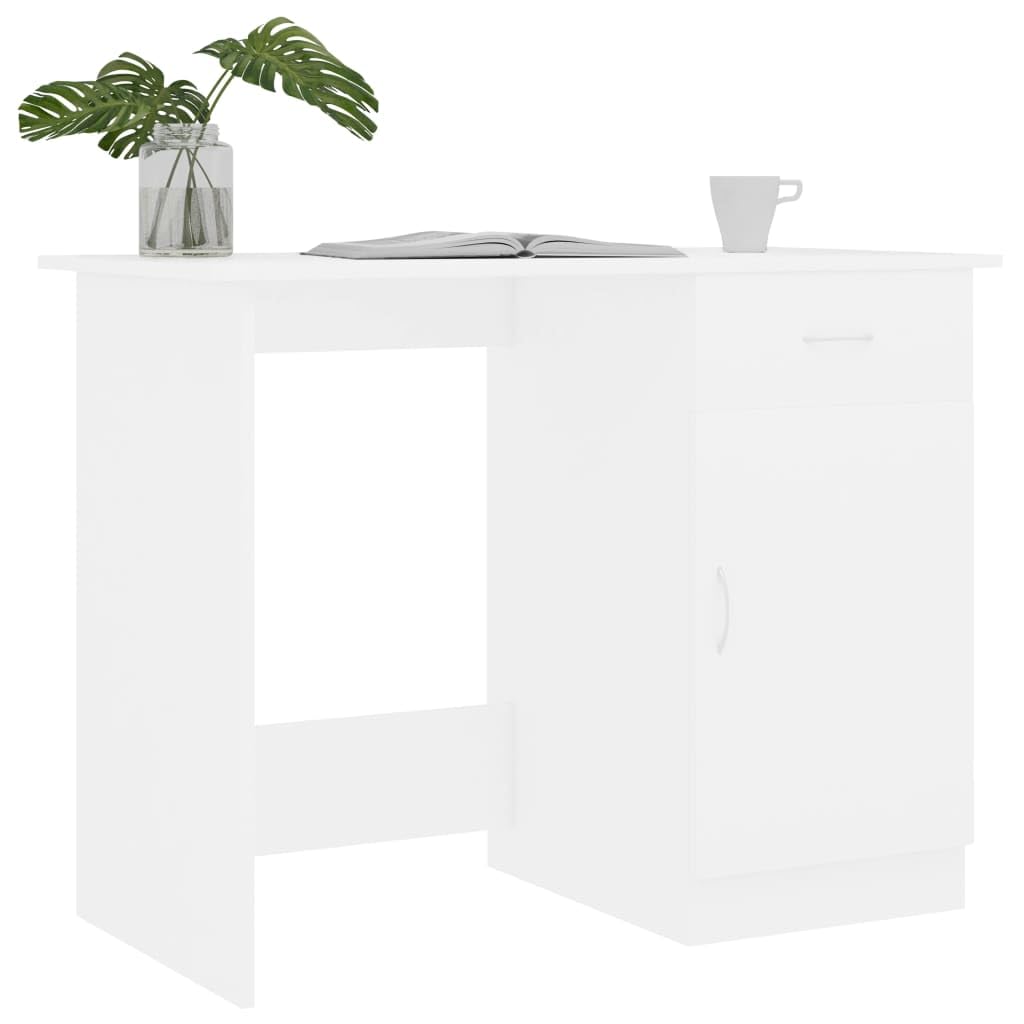 vidaXL Modern Desk in White | Compact 39.4&quot;x19.7&quot;x29.9&quot; | Integrated Drawer and Door Storage | Durable Engineered Wood | Ideal for Office, Study Room or Small Spaces