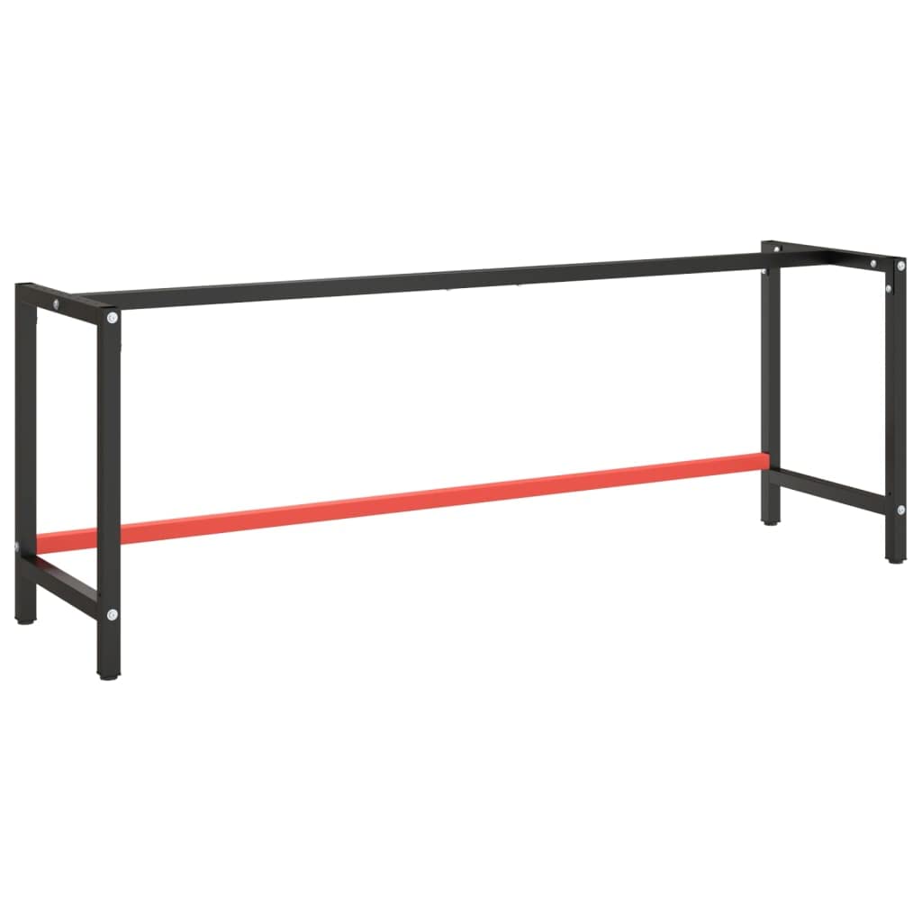 vidaXL Heavy-Duty Metal Work Bench Frame - Versatile and Durable, Matte Black and Matte Red, Powder-Coated, Pre-drilled Top, Assembly Required, Dimensions: 86.6&quot; x 22.4&quot; x 31.1&quot;