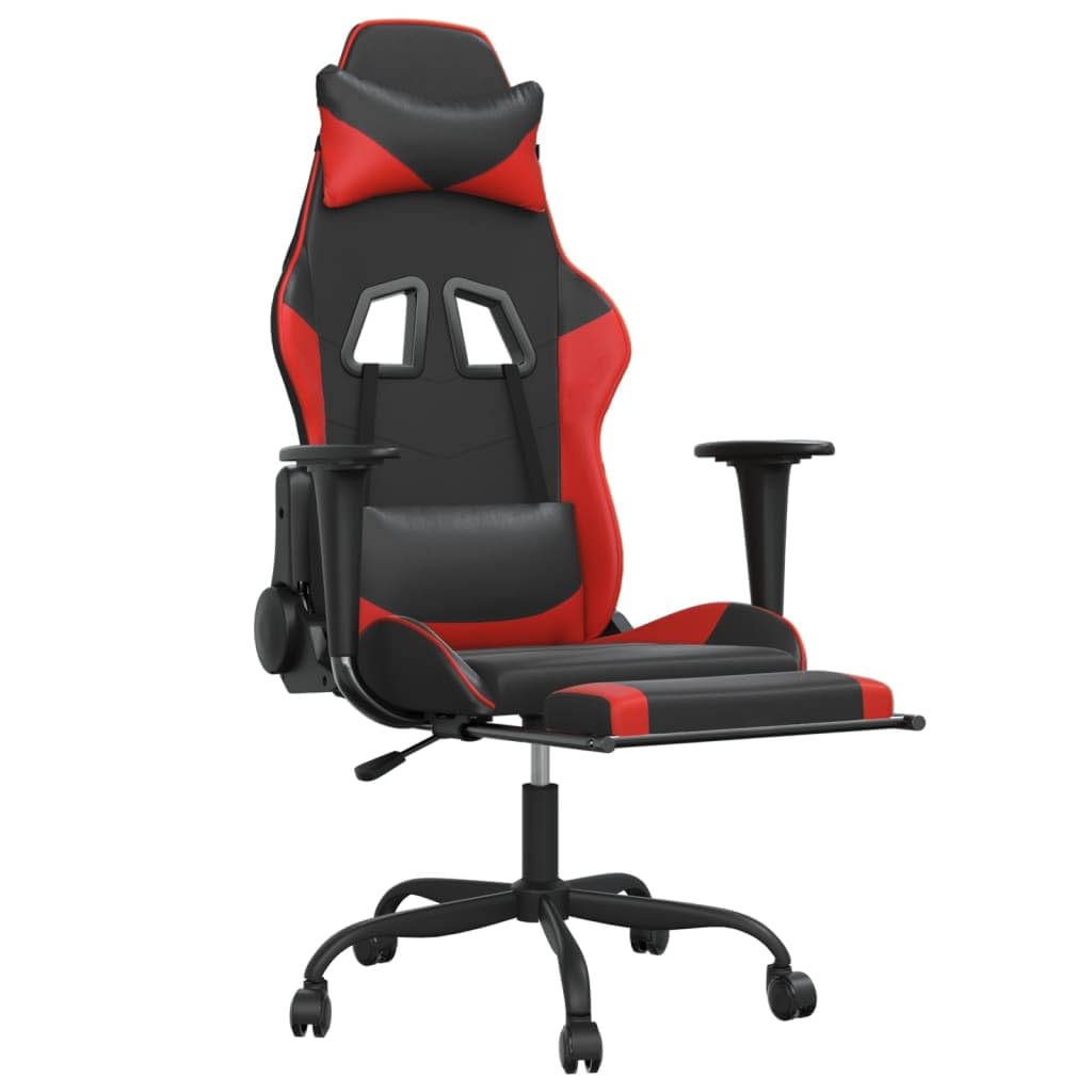 vidaXL Faux Leather Adjustable Gaming Chair with Footrest and Foam Filling - Black&Red