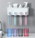 TRAMS Plastic Toothbrush Holder  Wall Mounted Bathroom Toothbrush Organizer with 4 Cups | Durable & SpaceSaving Brush Holder f