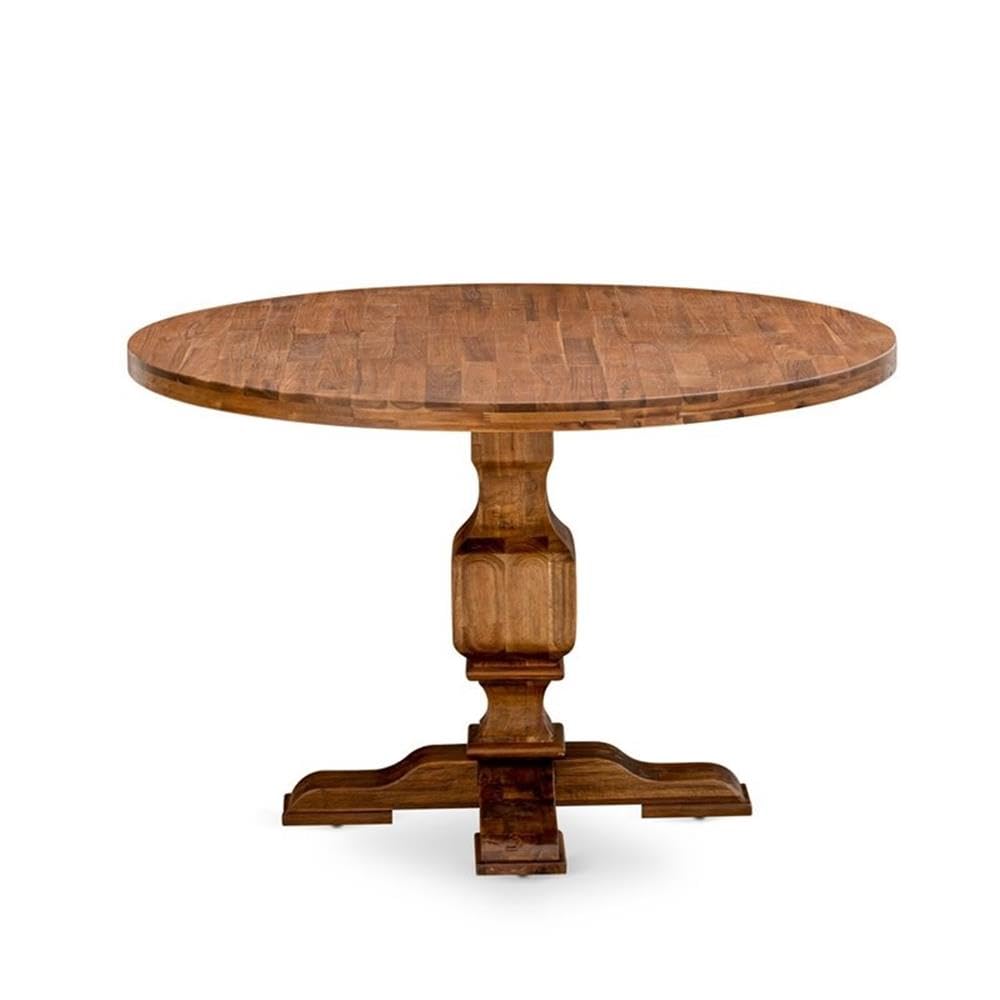 East West Furniture IR3-0N-TP Irving Kitchen Dining Table - a Round Wooden Table Top with Pedestal Base, 48x48 Inch, Sandblasting Antique Walnut