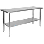 Flash Furniture Reese NSF Certified Stainless Steel Kitchen Prep and Work Table, Commercial Work Table with Storage, 60" W x 24" D x 34.5" H, Silver