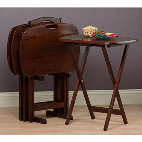 Ergode Wood 5-Piece Snack Table Set - Stylish Folding Tables, Durable X-Frame Base, Convenient Upright Stand, Easy Assembly, Perfect For Entertaining (Brown)