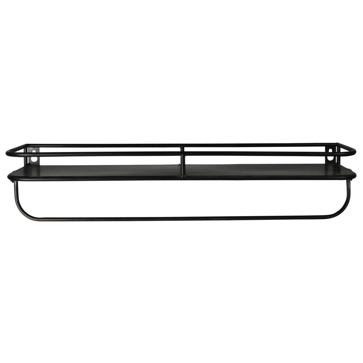 HomeRoots Metal 20' Black Rectangular Wall Mounted Iron Shelf with Hanging Bar