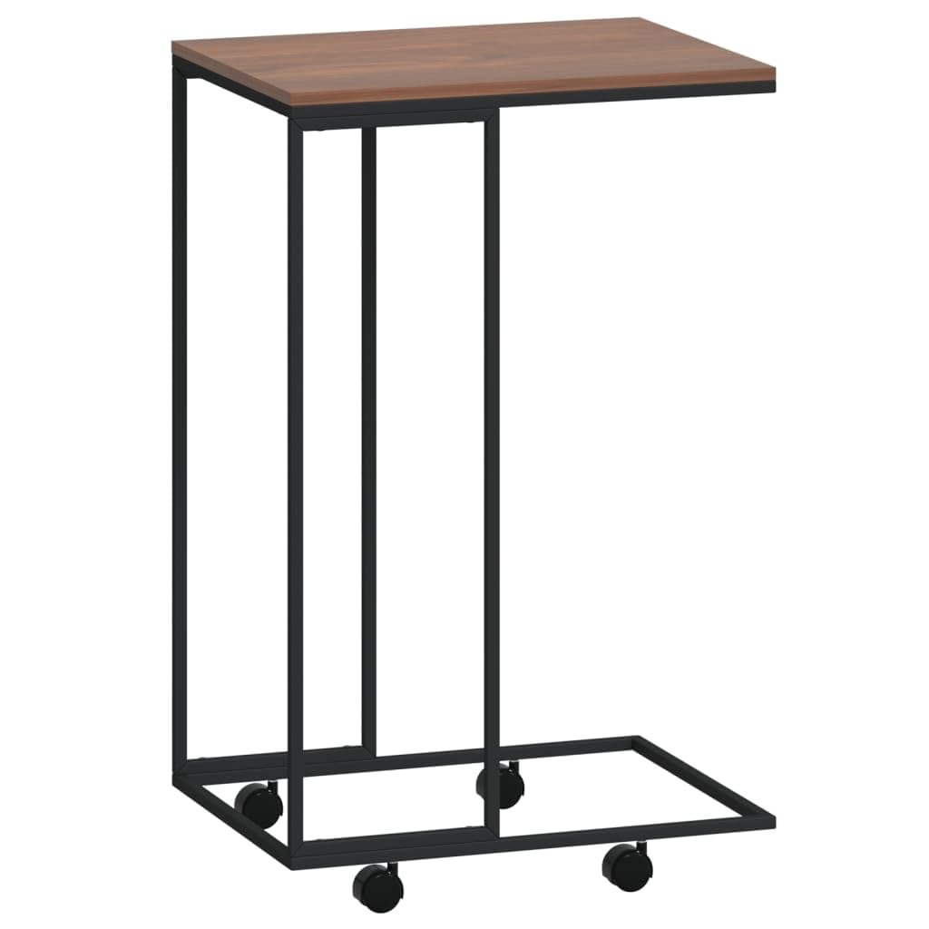vidaXL Black Side Table with Wheels, C-Shaped Engineered Wood and Iron Frame, Ideal as Coffee Table, Sofa Table, Bedside Shelf