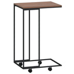 vidaXL Black Side Table with Wheels, C-Shaped Engineered Wood and Iron Frame, Ideal as Coffee Table, Sofa Table, Bedside Shelf