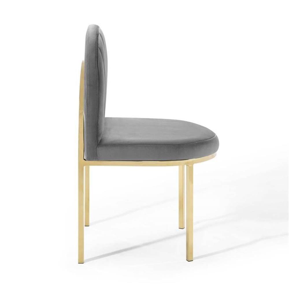 Modway Isla Channel Tufted Performance Velvet Dining Side Chair, Gold Gray