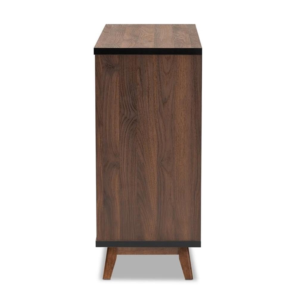 Baxton Studio Margo Walnut Brown and Black Finished Wood Wine Storage Cabinet